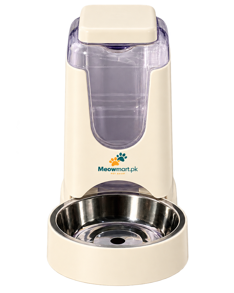 MeowMart Automatic Pet Water Dispenser with Stainless Steel Drinking Bowl – Cream White