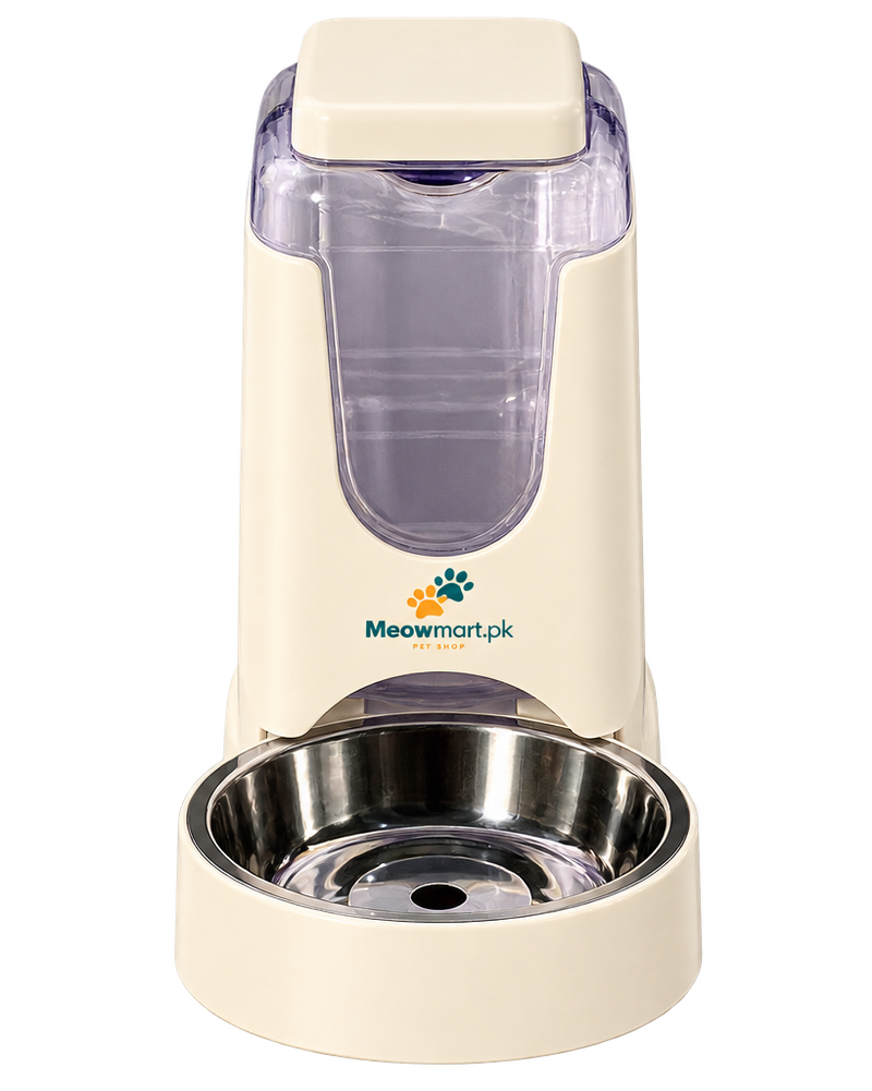 MeowMart Automatic Pet Water Dispenser with Stainless Steel Drinking Bowl – Cream White