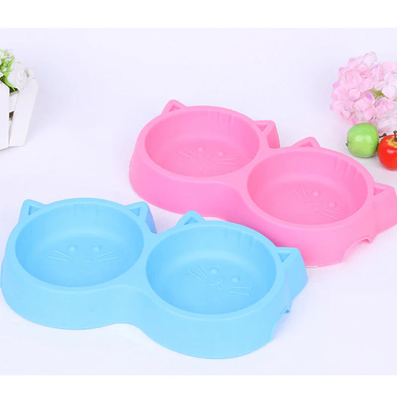 Double Cat Face Feeding Bowl – 2 in 1 Food & Water Bowl (Cute Design)