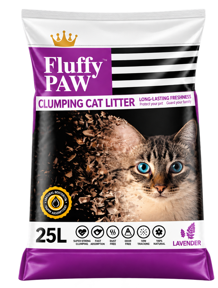 Fluffy Paw 25L Cat Litter – Lavender Flavor | Premium Fast Clumping & Odor Control Cat Litter