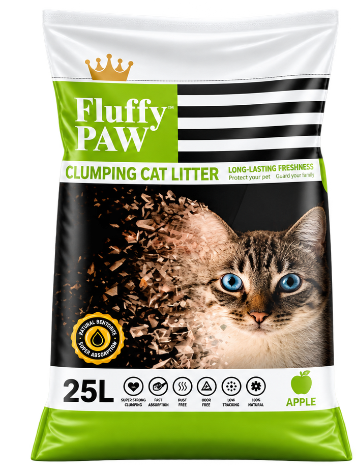 Fluffy Paw 25L Cat Litter – Apple Flavor | Premium Fast Clumping & Odor Control Cat Litter