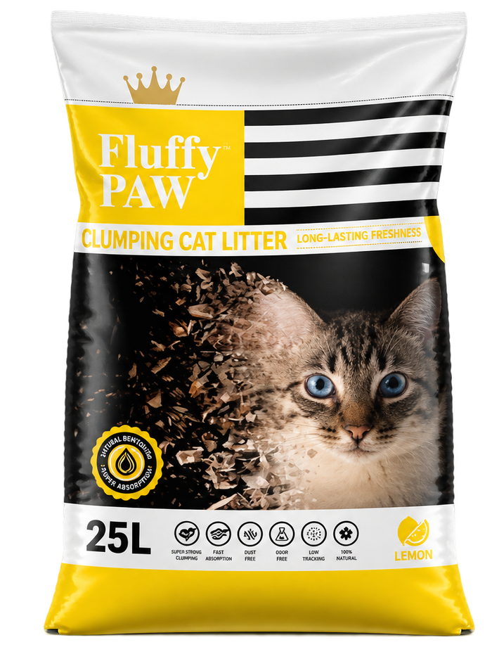 Fluffy Paw 25L Cat Litter – Lemon Flavor | Premium Fast Clumping & Odor Control Cat Litter