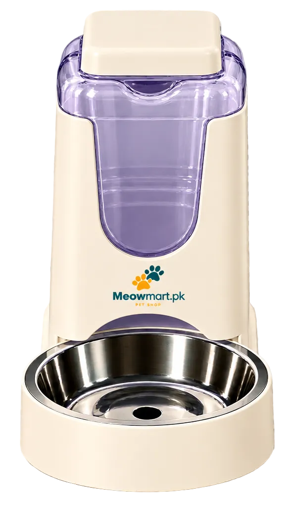 MeowMart Automatic Pet Food Dispenser with Stainless Steel Feeding Bowl – Cream White