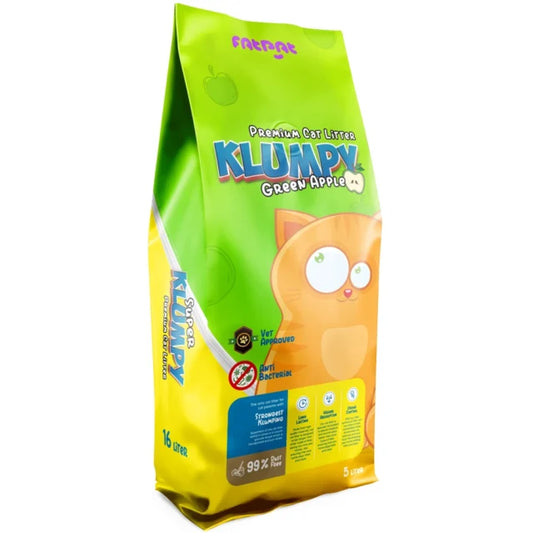 Klumpy Green Apple Premium Clumping Cat Litter 5L/16L – Strong Odor Control & 99% Dust Free